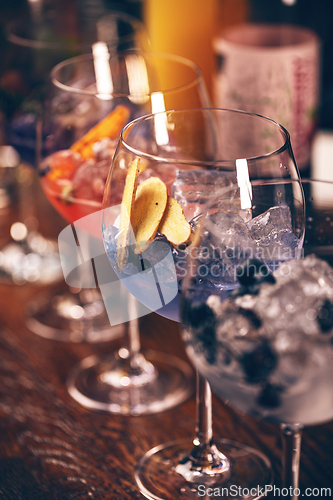 Image of Elegant gin and tonic cocktails with blueberries