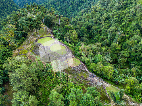 Image of Ciudad Perdida, ancient ruins in Sierra Nevada mountains. Santa Marta, Colombia wilderness