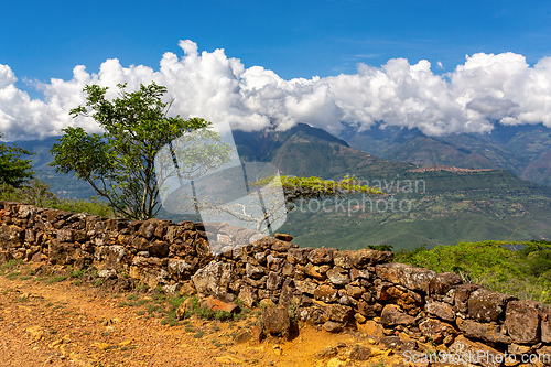 Image of El Camino Real trail in Barichara. Andes mountains, Colombia.