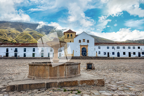 Image of Plaza Mayor in Villa de Leyva, Colombia, largest stone-paved square in South America.