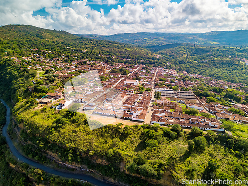 Image of Heritage town Barichara, aerial view of beautiful colonial architecture. Colombia