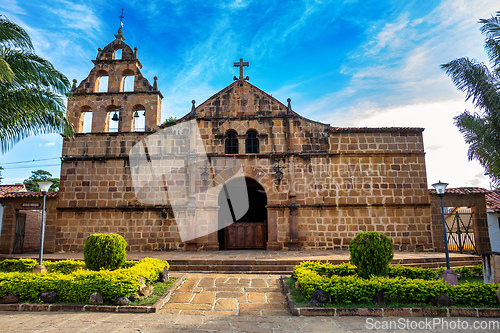 Image of Parish church of Santa Lucia in Guane, Heritage town, beautiful colonial architecture in most beautiful town in Colombia.