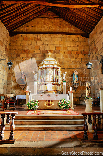 Image of Interior of Parish church of Santa Lucia in Guane, Heritage town, colonial architecture in most beautiful town in Colombia.