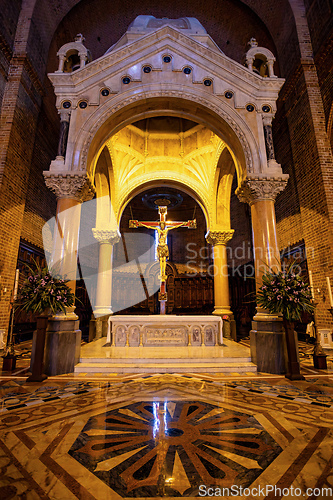 Image of Metropolitan Cathedral of Medellin, major architectural works of Colombia, a Neo-Romanesque gem, in Roman Basilica style. Colombia