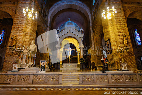 Image of Metropolitan Cathedral of Medellin, major architectural works of Colombia, a Neo-Romanesque gem, in Roman Basilica style. Colombia