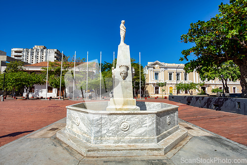 Image of Fuente De Las Cuatro Caras, Plaza de Bolivar Santa Marta. Magdalena Department. Colombia.