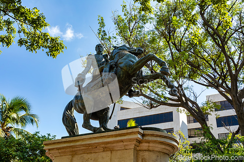 Image of Statue of Simon Bolivar in Plaza de Bolivar, Santa Marta, Magdalena Department. Colombia.