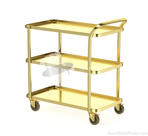 Image of Empty gold food serving cart