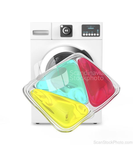 Image of Laundry detergent pod and washing machine
