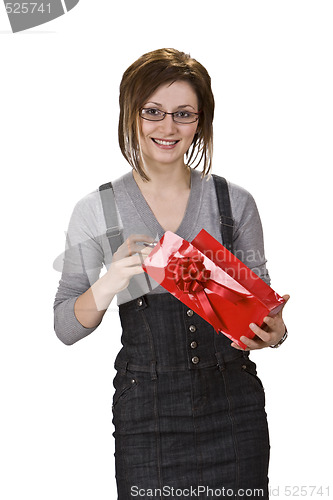 Image of Young woman with a red gift