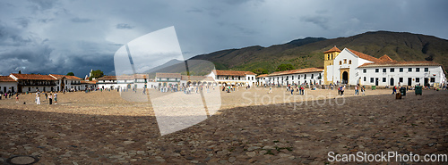 Image of Plaza Mayor in Villa de Leyva, Colombia, largest stone-paved square in South America.