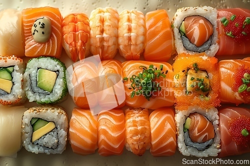 Image of Assorted Fresh Sushi Platter With Vibrant Colors