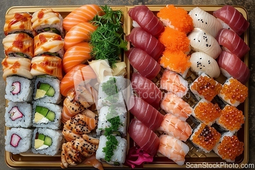 Image of Assorted Fresh Sushi Platter for Gourmet Japanese Cuisine