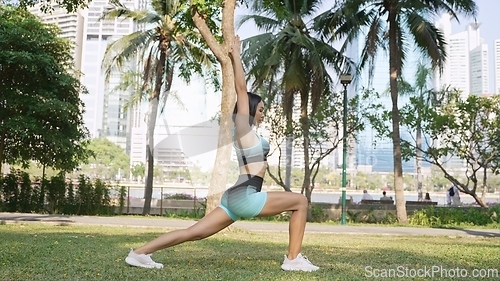 Image of Active Woman Exercising in a Sunny Park