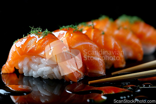 Image of Fresh Salmon Sushi Pieces with Vibrant Colors