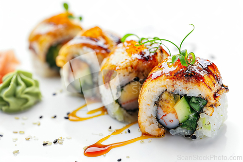 Image of Delicious Sushi Rolls Plated With Elegance and Style