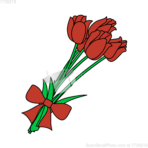 Image of Tulips Bouquet Icon With Tied Bow