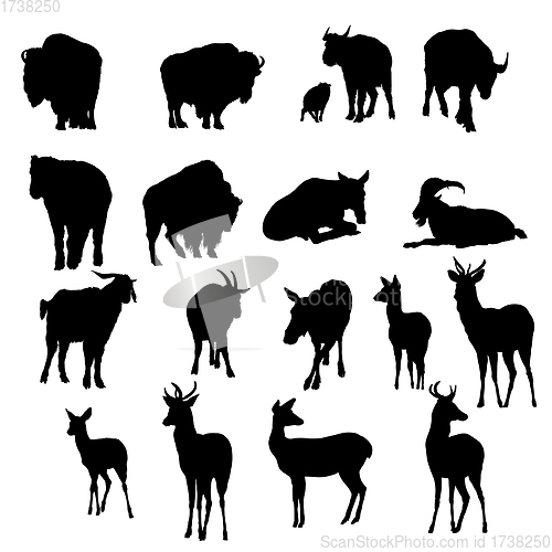 Image of Deer, Yak And Goats Silhouette Set