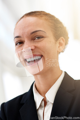 Image of Happy, portrait and woman in office with professional accountant working in financial company with pride. Person, smile and confidence in corporate accounting firm as business advisory in economy