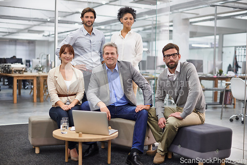 Image of Group, diversity or business people in portrait with confidence, friendly or commitment at work. Accounting, staff or happy face for teamwork for support, solidarity or teamwork with pride in office