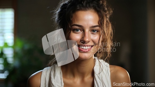 Image of Casual Woman in a Homey Setting Enjoying Leisure Time