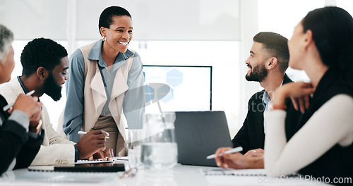 Image of Business, collaboration and boardroom with a management team in a corporate workplace for growth. Teamwork, professional and planning with an an employee group working in the office together