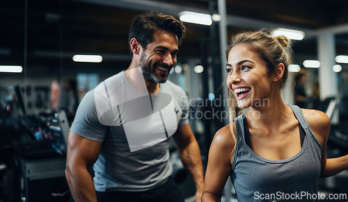 Image of Smiling Friends Enjoying A Conversation In The Gym