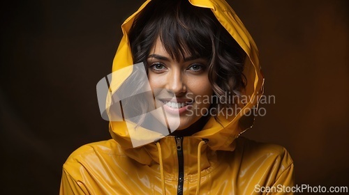 Image of Mysterious Person in Yellow Raincoat with Hidden Face