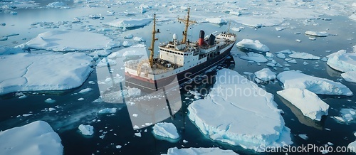 Image of Icebreaker Ship Navigating Through Arctic Sea Ice