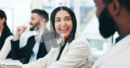 Image of Business people, meeting and man with woman, fist bump and achievement with success, cooperation and teamwork. Staff, teamwork and group with gesture, collaboration and partnership with celebration