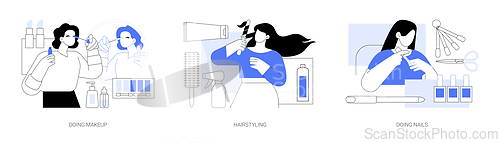 Image of Casual beauty rituals isolated cartoon vector illustrations se