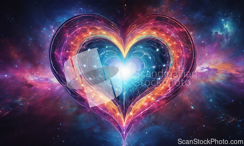Image of Abstract bright multicolored cosmic heart on a space background