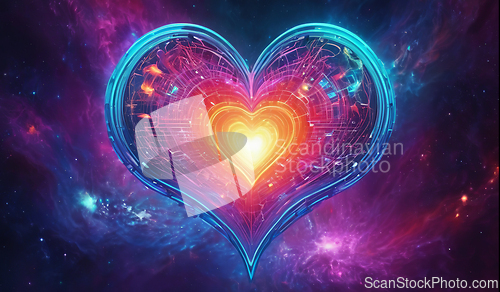 Image of Abstract bright multicolored cosmic heart on a space background