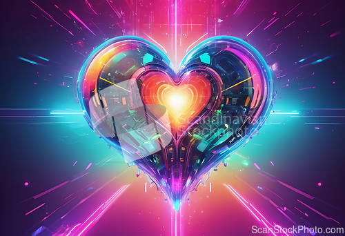 Image of Abstract bright multicolored cosmic heart on a space background