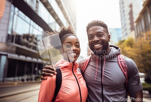 Image of After their morning run, this African American couple radiates health and happiness, embodying an active and fit lifestyle.Generated image