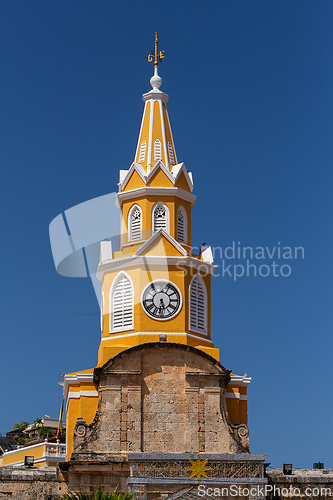 Image of Puerta del Reloj, main city gate of the historic center of Cartagena de Indias, in Colombia