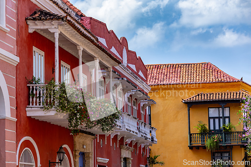 Image of Heritage town Cartagena de Indias, beautiful colonial architecture in most beautiful town in Colombia.