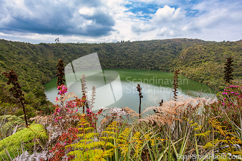 Image of Lake Guatavita (Laguna Guatavita) located in the Colombian Andes. Cundinamarca department of Colombia