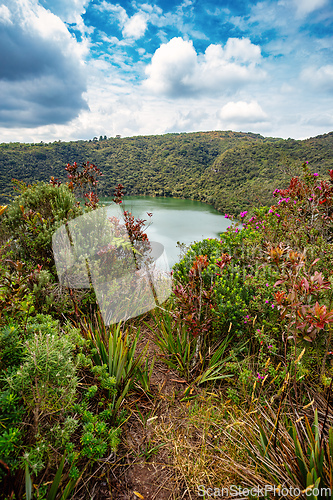 Image of Lake Guatavita (Laguna Guatavita) located in the Colombian Andes. Cundinamarca department of Colombia