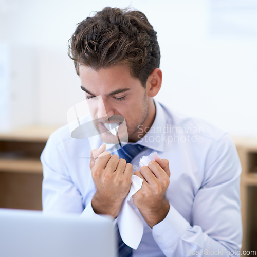 Image of Businessman, anger and eating paper with stress, overwhelmed and burnout at workplace. Professional man, overworked and frustrated with document in office for deadline, project or administration