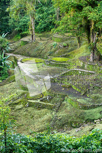 Image of Ciudad Perdida, ancient ruins in Sierra Nevada mountains. Santa Marta, Colombia wilderness