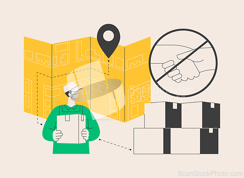 Image of No-contact pick up and delivery abstract concept vector illustration.