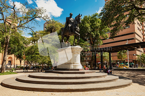 Image of Statue of Simon Bolivar in Parque de Bolivar. Antioquia department, Colombia.