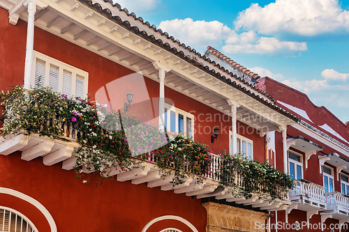 Image of Heritage town Cartagena de Indias, beautiful colonial architecture in most beautiful town in Colombia.