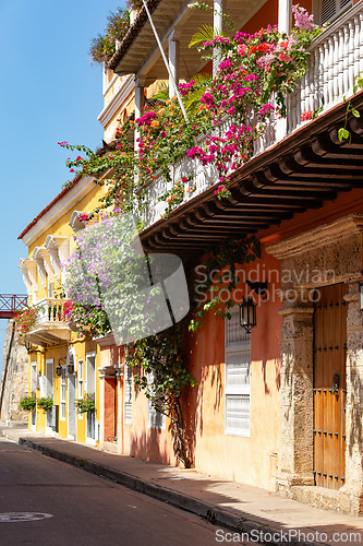Image of Heritage town Cartagena de Indias, beautiful colonial architecture in most beautiful town in Colombia.