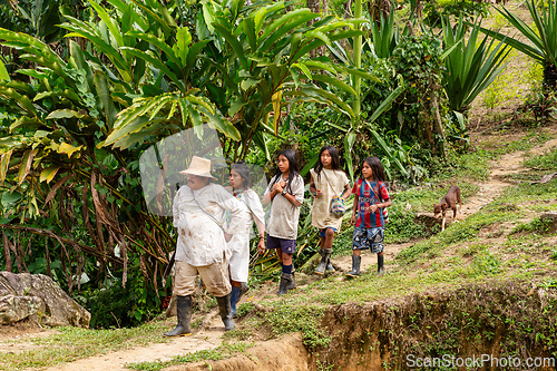 Image of Indigenous Koguis family in the Sierra Nevada de Santa Marta, Magdalena, Colombia