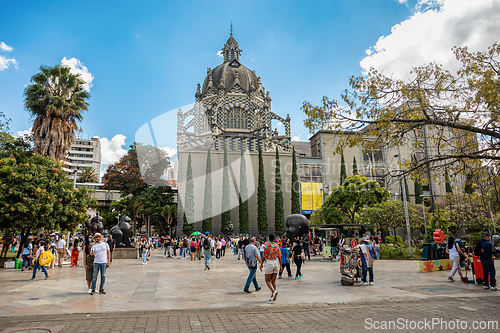 Image of Street view of daily life of ordinary in people in Plaza Botero - Medellin, Antioquia department Colombia