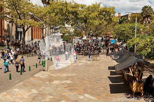 Image of Street view of daily life of ordinary in people in Plaza Botero - Medellin, Antioquia department Colombia