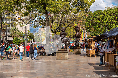 Image of Street view of daily life of ordinary in people in Plaza Botero - Medellin, Antioquia department Colombia