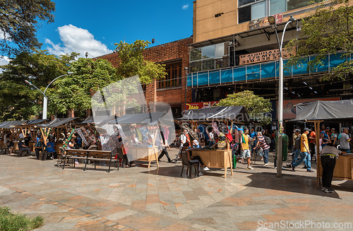 Image of Street view of daily life of ordinary in people in Plaza Botero - Medellin, Antioquia department Colombia